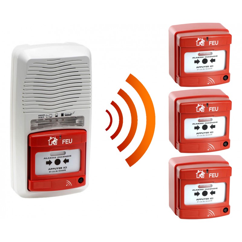 Alarme type 4 radio avec flash + 3 Déclencheur manuel d’alarme incendie