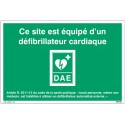 Fiche signalétique DAE avec texte : "Ce site est équipé d'un défibrillateur cardiaque." - 15 x 20 cm