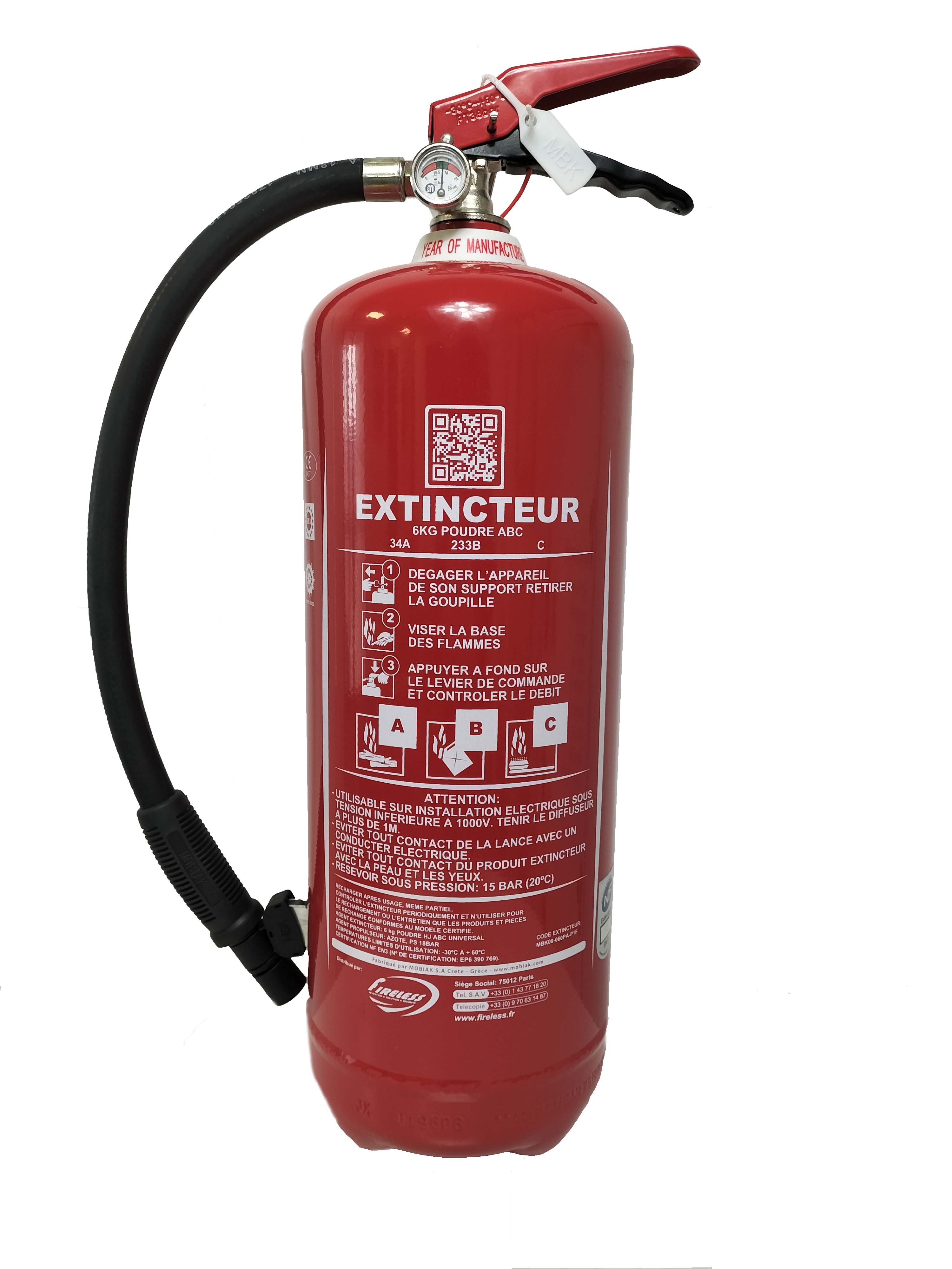 Extincteur à poudre 6kg pression permanente étiquette Benor (ABC) avec  socle - All Fire Security