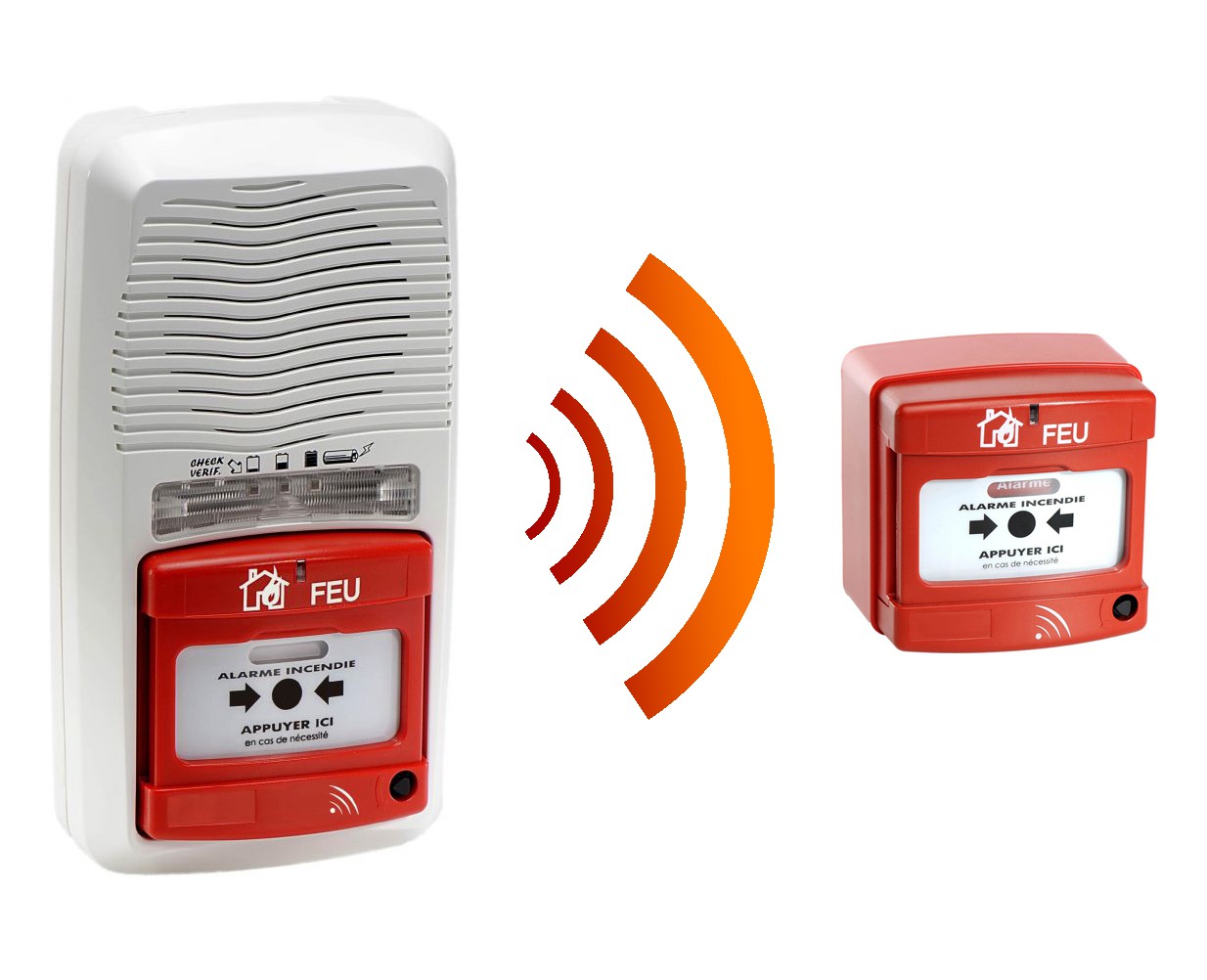 Alarme type 4 radio avec flash + 1 Déclencheur manuel d'alarme incendie  radio