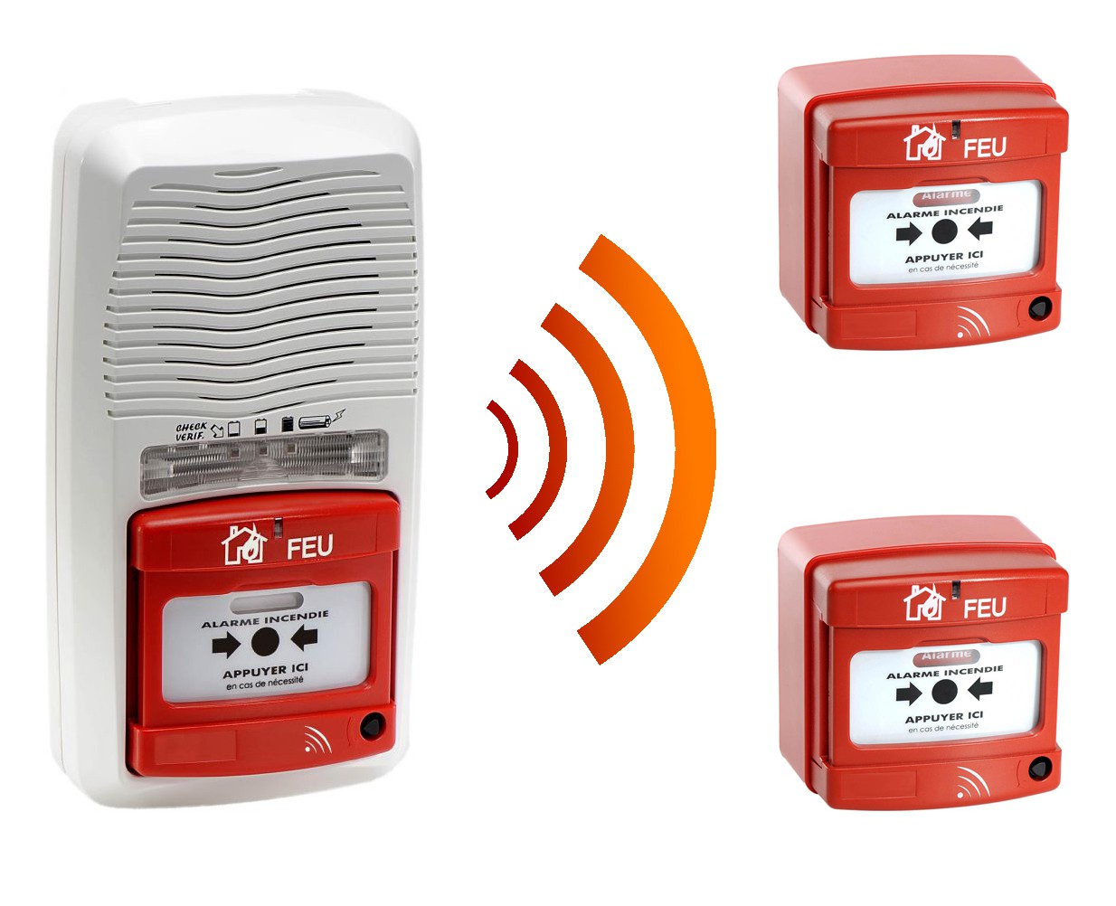 Alarme type 4 radio avec flash + 2 Déclencheur manuel d'alarme incendie  radio